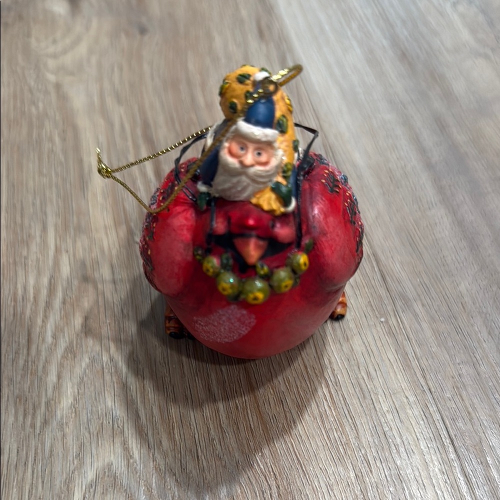 Whimsical Christmas Tree Ornament 4 inch Blue Santa Riding on Red Bird - Picture 3 of 7